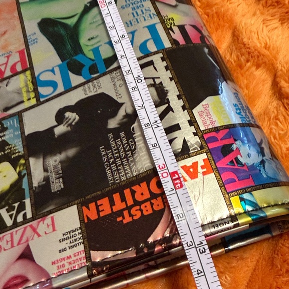 Colorful Magazine Print Clutch approx 13” x 7 1/2” small callout see pics - Picture 6 of 7